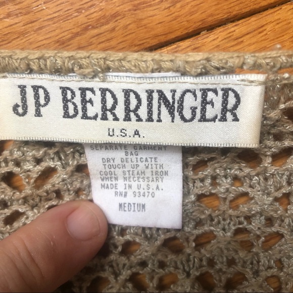 JP Berringer Open Knit Cardigan Sweater Single Top Button Closure Beige SZ M - Picture 5 of 5